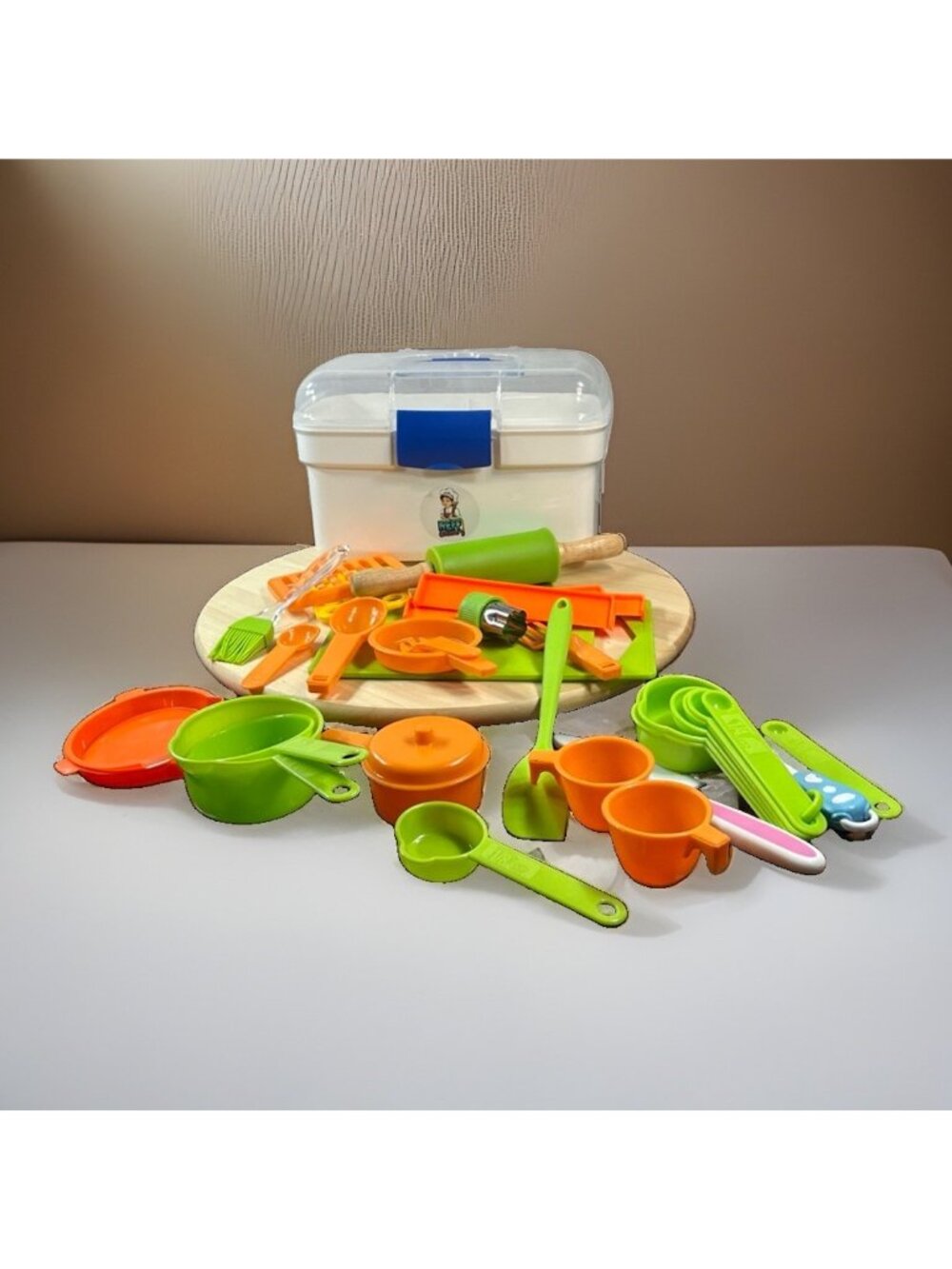Toy Lot Child’s Baking Kitchen Set Over 30 Pieces Rolling Pin Cutting board More